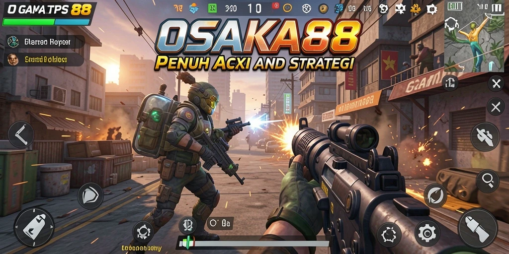 Tampilan gameplay menegangkan dalam OSAKA88, menunjukkan aksi tembak-menembak yang intens.